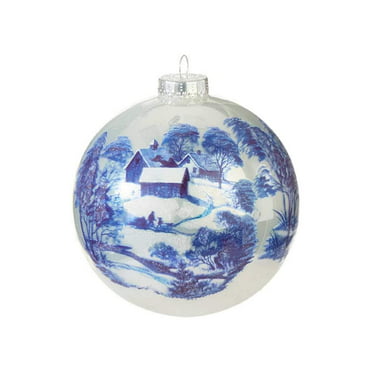 Marolin #2011203 Blue Roof Glass Ornament "Heart with Church and Stars"